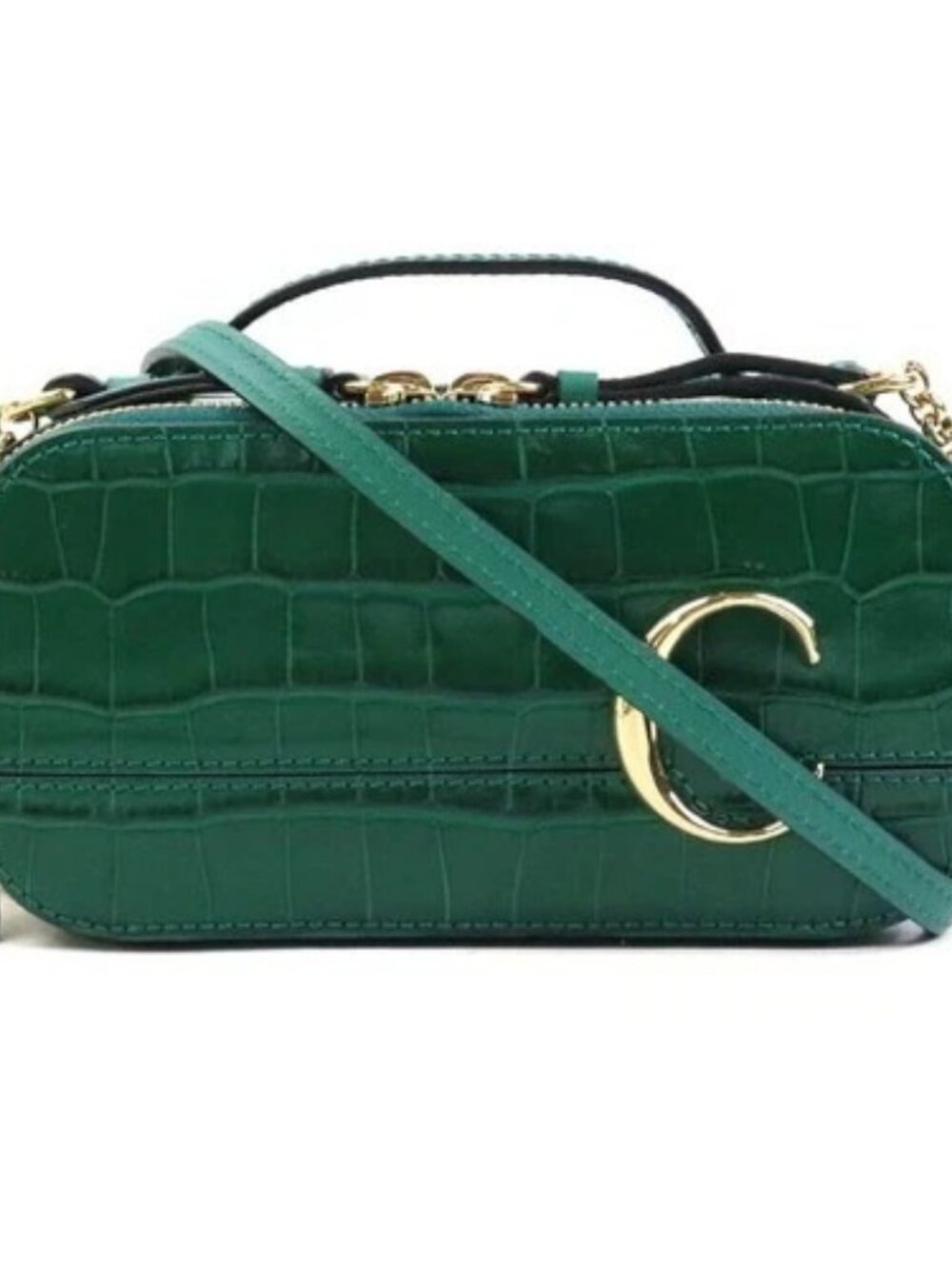 Auth Chloe Crossbody Shoulder Bag Green Embossed Leather/Goldtone - 56227a